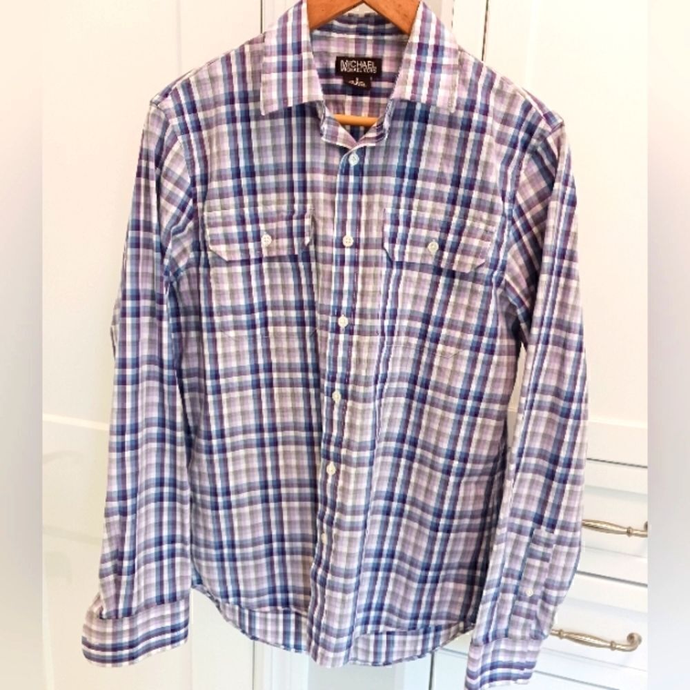 Mens Michael Kors Button Down Shirt Cotton Plaid
